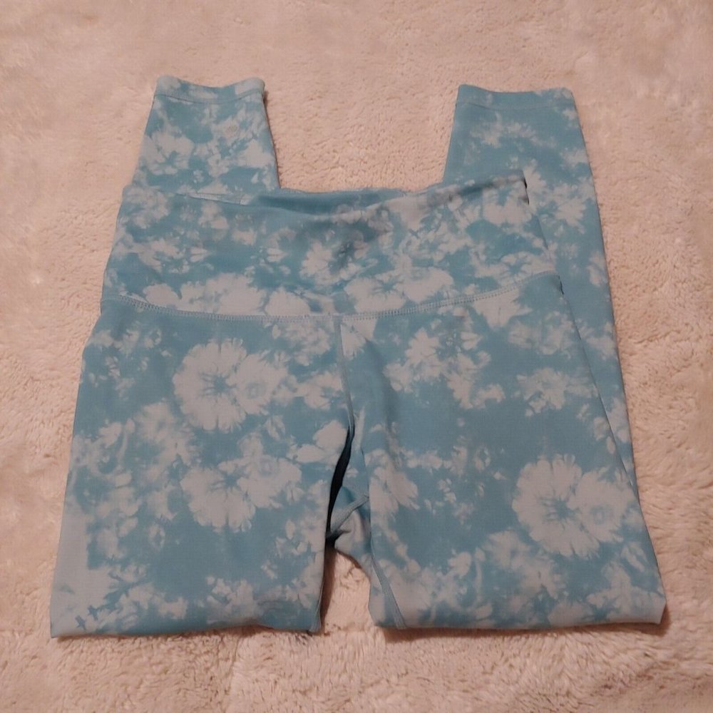 Linc Active aqua and white watercolor leggings Large